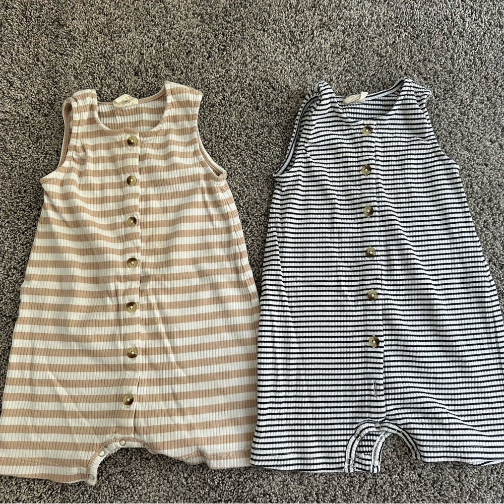 Striped Sleeveless Kids One Piece Set - Beige and Black